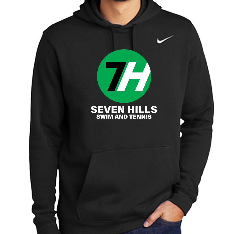person wearing 7H Nike Club Fleece Sleeve Swoosh Hoodie - Black